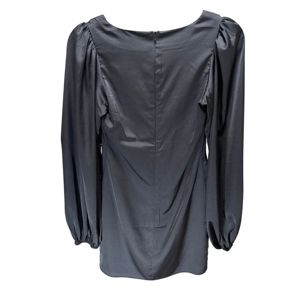 Mini Satin Black Dress Size Small Ruched Bustier‎ Puff Sleeve New Forever 21